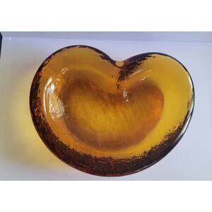 BLENKO Amber Free Form Art Glass Ameaba Bowl Ashtray Hand blown
